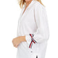 Camisa feminina Tommy Hilfiger com manga amarrada, branca, tamanho XS
