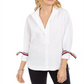 Camisa feminina Tommy Hilfiger com manga amarrada, branca, tamanho XS