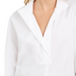 Camisa feminina Tommy Hilfiger com manga amarrada, branca, tamanho XS
