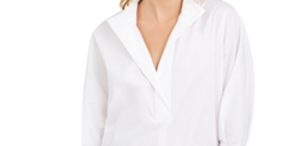 Camisa feminina Tommy Hilfiger com manga amarrada, branca, tamanho XS