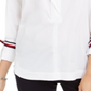 Camisa feminina Tommy Hilfiger com manga amarrada, branca, tamanho XS