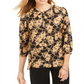 JM Collection Top feminino com estampa de folha metálica e pregas nas costas, preto, tamanho XX-G