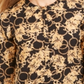 JM Collection Top feminino com estampa de folha metálica e pregas nas costas, preto, tamanho XX-G