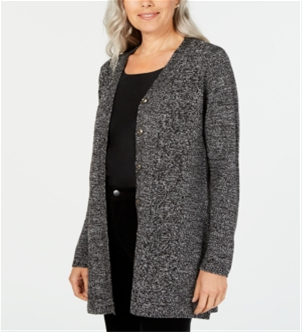 Karen Scott Cardigan Duster Feminino com Botões Frontais Preto Tamanho Pequeno Médio