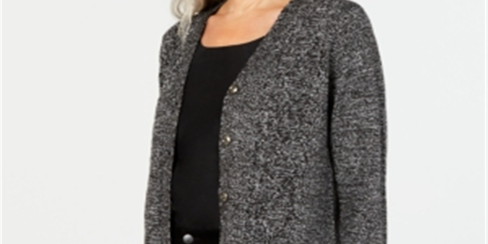 Karen Scott Cardigan Duster Feminino com Botões Frontais Preto Tamanho Pequeno Médio