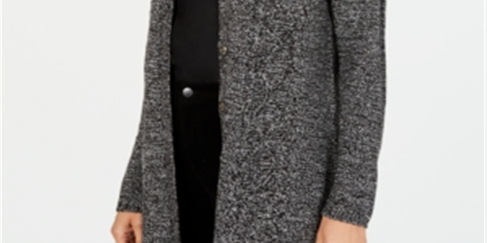 Karen Scott Cardigan Duster Feminino com Botões Frontais Preto Tamanho Pequeno Médio