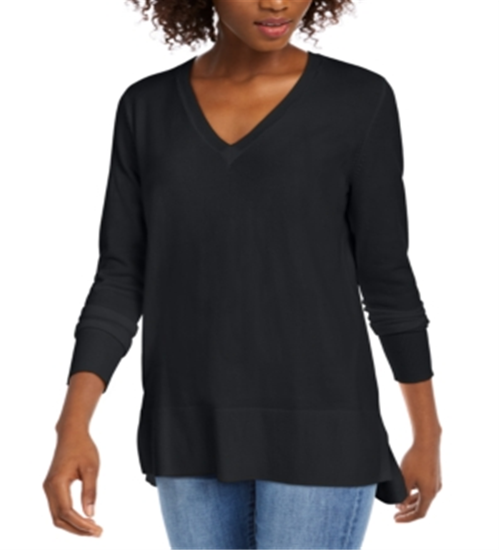 Suéter feminino Maison Jules com decote em V, preto, tamanho extrapequeno