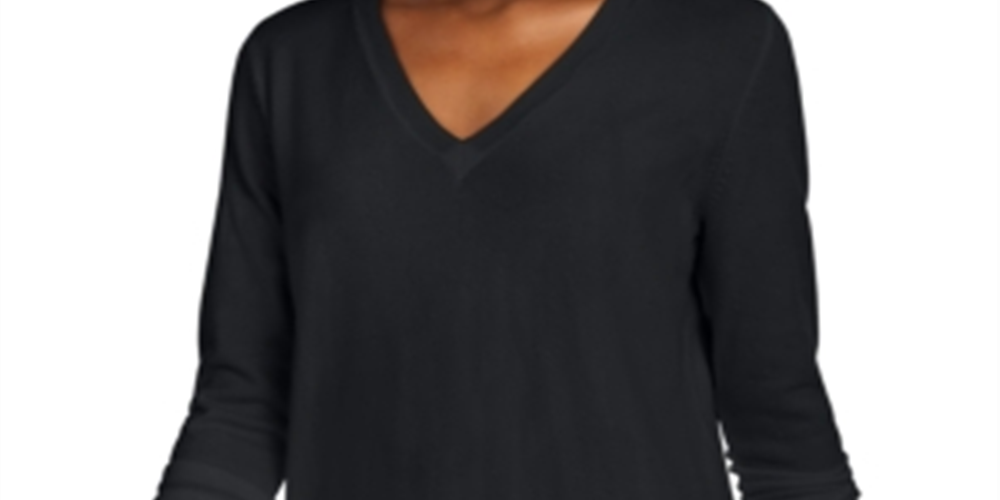 Suéter feminino Maison Jules com decote em V, preto, tamanho extrapequeno