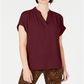 Blusa feminina Charter Club com decote aberto e manga curta, vermelha, tamanho pequeno