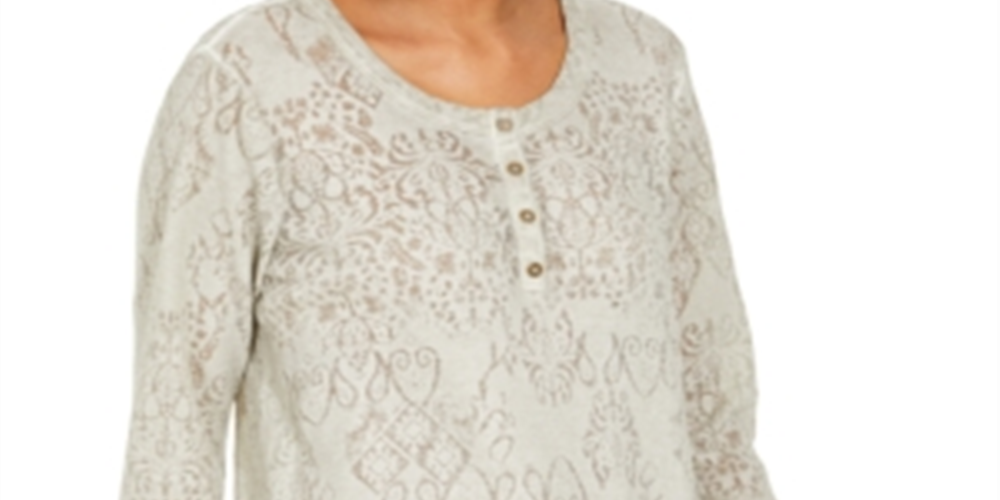 Top Henley de renda feminino Style &amp; Co, cinza, tamanho X-S