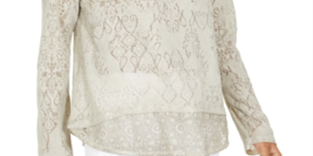 Top Henley de renda feminino Style &amp; Co, cinza, tamanho X-S