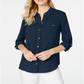 Camisa feminina Charter Club com dois bolsos, azul, tamanho grande