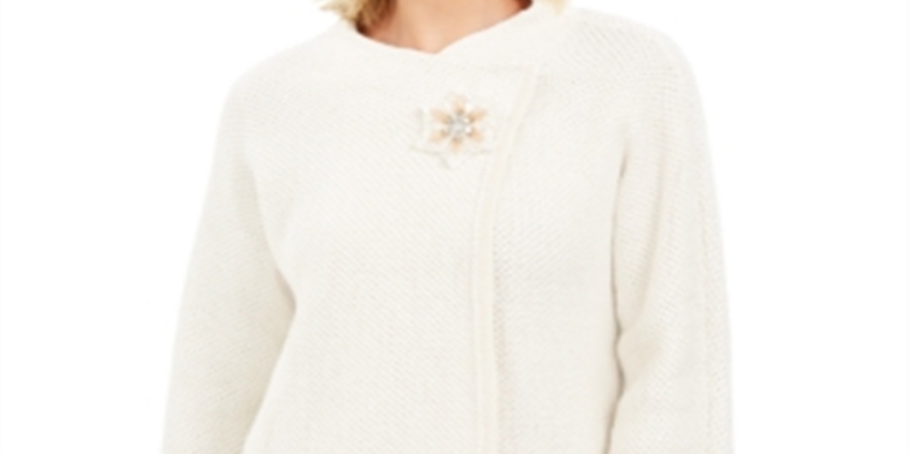 Jaqueta feminina JM Collection com broche texturizado metálico para festa de fim de ano, branca, tamanho XX-G