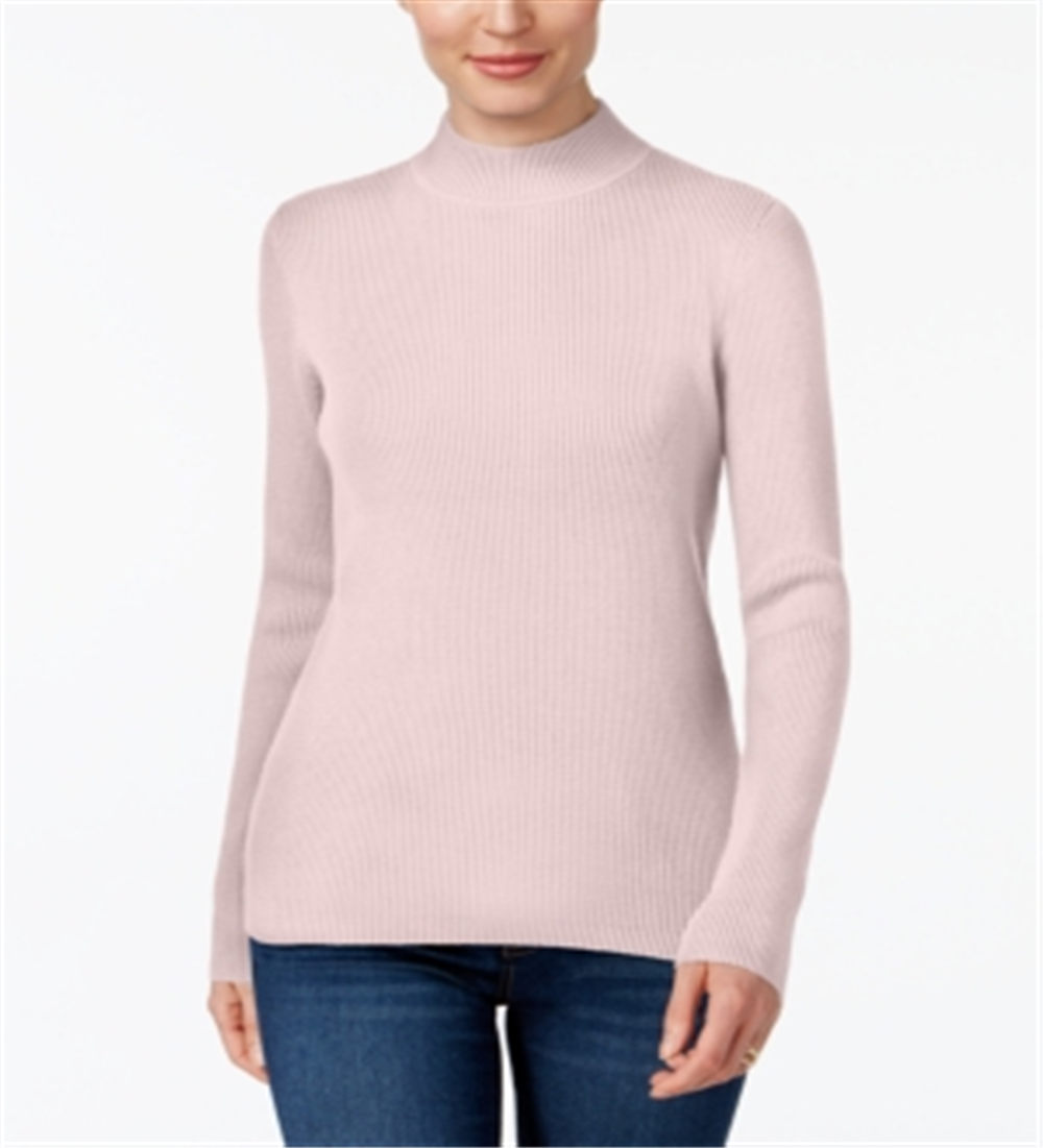 Karen Scott Blusa feminina de gola alta canelada em algodão, rosa, tamanho X-S