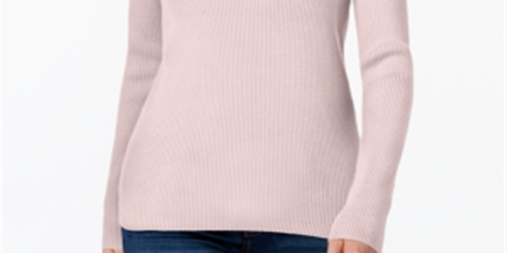 Karen Scott Blusa feminina de gola alta canelada em algodão, rosa, tamanho X-S