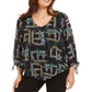 Blusa feminina estampada com colar assimétrico, preta, tamanho pequeno, da coleção JM
