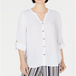 Blusa feminina de crepon com botões frontais, tamanho médio, branca, da coleção JM
