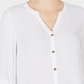 Blusa feminina de crepon com botões frontais, tamanho médio, branca, da coleção JM