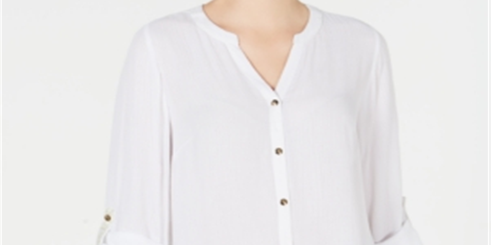 Blusa feminina de crepon com botões frontais, tamanho médio, branca, da coleção JM