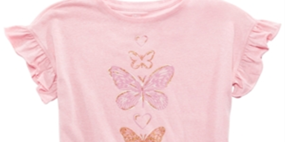 Camiseta estampada com borboletas para meninas grandes da Epic Threads, rosa, tamanho médio