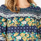 Blusa estampada feminina Charter Club manga 3/4 azul tamanho extragrande