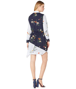 Vestido-camisa feminino Vince Camuto manga comprida bainha assimétrica azul tamanho X-S