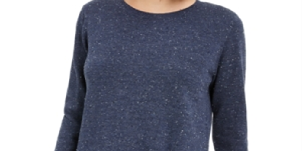 Suéter feminino de algodão com gola redonda Maison Jules, azul, tamanho pequeno