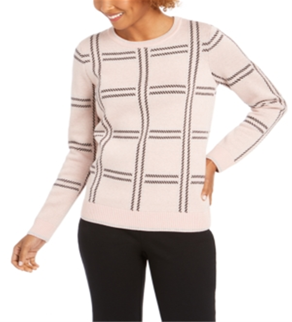 Suéter feminino com gola redonda estampada Charter Club, rosa, tamanho médio