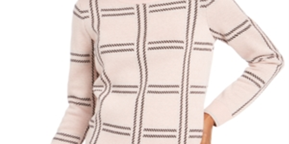 Suéter feminino com gola redonda estampada Charter Club, rosa, tamanho médio