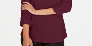 Charter Club Supima Cotton Top Feminino com Gola Dividida, Vermelho, Tamanho Médio