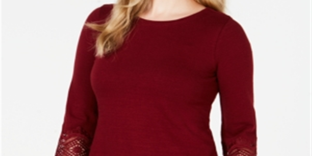 Top feminino Charter Club com acabamento em renda de algodão, vermelho, tamanho pequeno G