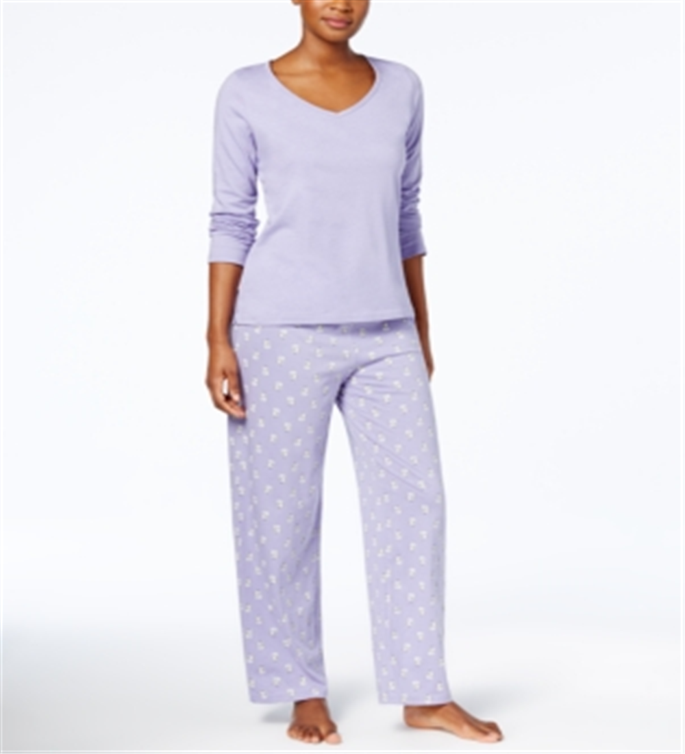 Conjunto de pijama feminino Charter Club com blusa gráfica e calça estampada, roxo, tamanho 2XL