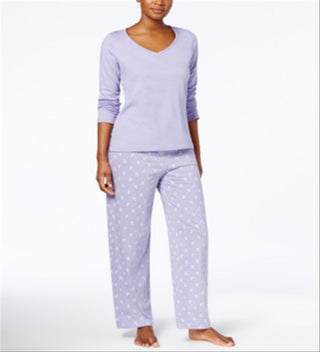 Conjunto de pijama feminino Charter Club com blusa gráfica e calça estampada, roxo, tamanho 2XL