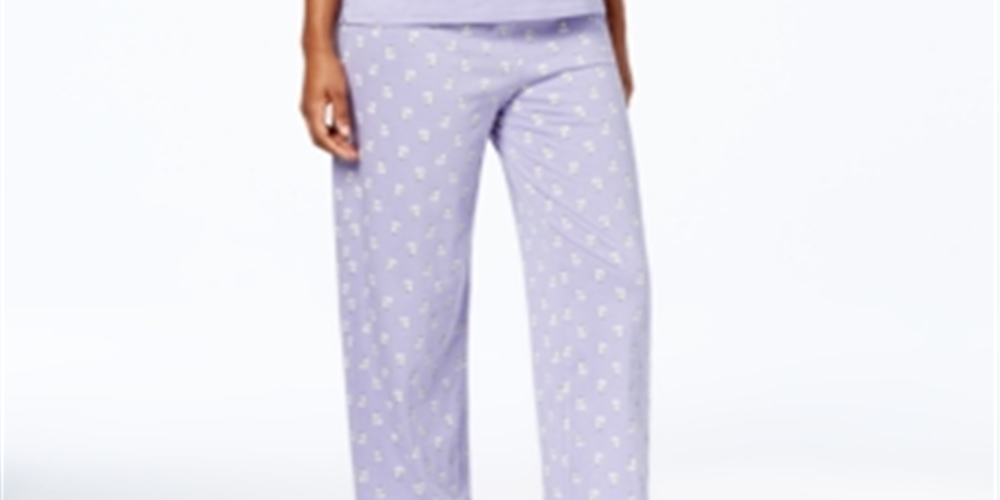 Conjunto de pijama feminino Charter Club com blusa gráfica e calça estampada, roxo, tamanho 2XL