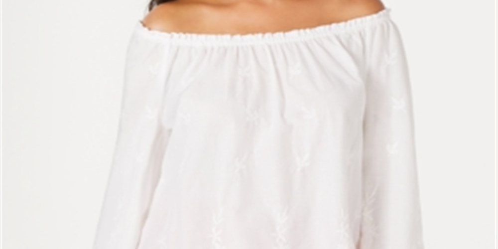 Camisa feminina conversível de algodão bordado Charter Club, branca, tamanho médio