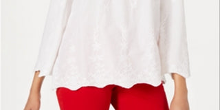 Camisa feminina conversível de algodão bordado Charter Club, branca, tamanho médio