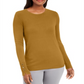 JM Collection Blusa feminina lisa de manga comprida com decote em joia, tamanho pequeno e grande, amarela