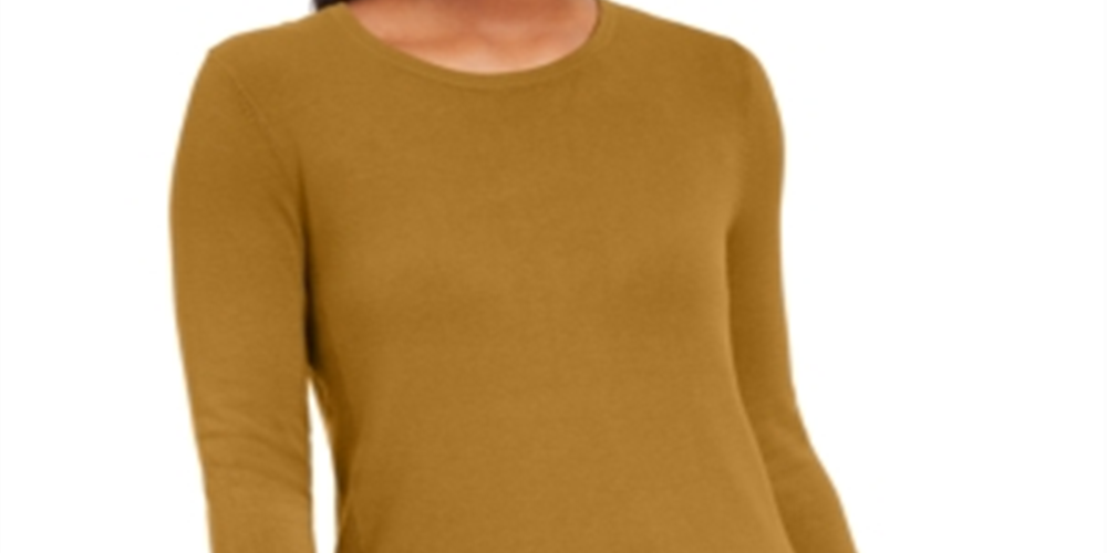 JM Collection Blusa feminina lisa de manga comprida com decote em joia, tamanho pequeno e grande, amarela