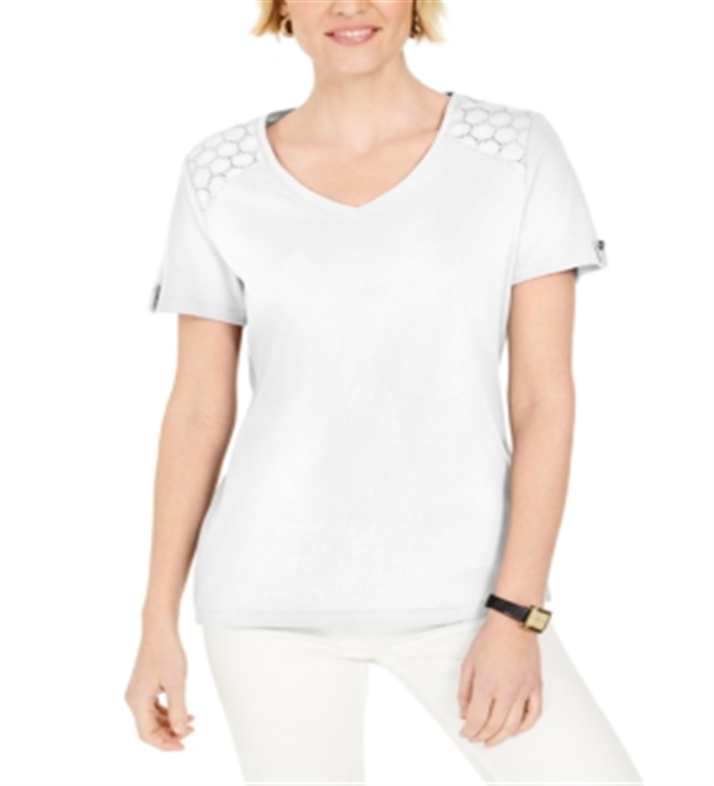 Karen Scott Blusa Feminina Gola V Ombro a Ombro Branco Tamanho Grande