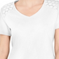 Karen Scott Blusa Feminina Gola V Ombro a Ombro Branco Tamanho Grande
