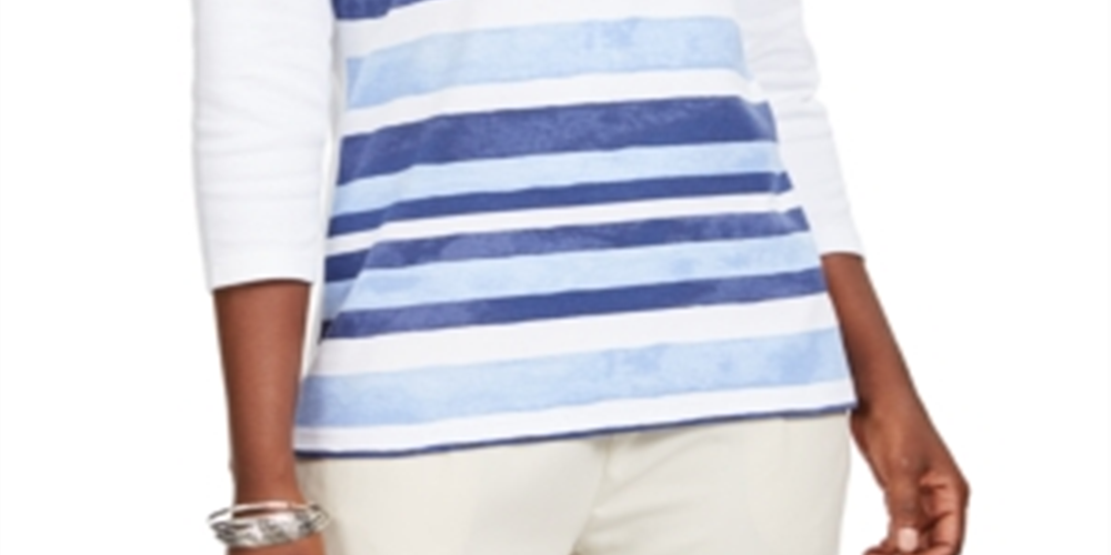 Karen Scott Blusa Listrada Feminina com Lantejoulas Branca Tamanho Pequeno P