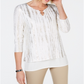 JM Collection Blusa feminina bordada franzida, branca/dourada, tamanho pequeno P