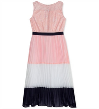 Vestido longo plissado com blocos de cores Rare Editions Big Girl's Blush Tamanho 18,5
