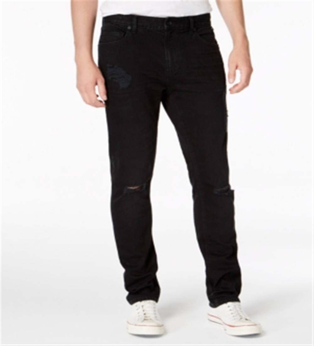 Calça jeans masculina American Rag com perna reta e ajuste slim, preta, tamanho 34x30