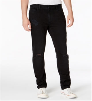 Calça jeans masculina American Rag com perna reta e ajuste slim, preta, tamanho 34x30
