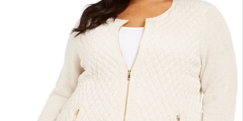 Suéter acolchoado feminino Charter Club com zíper, marrom, tamanho 3X