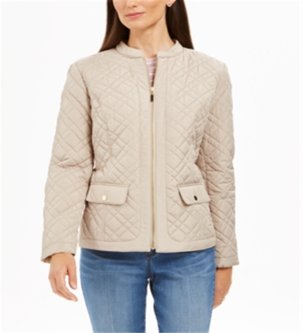 Casaco feminino Charter Club com bolsos e zíper, tamanho pequeno, marrom