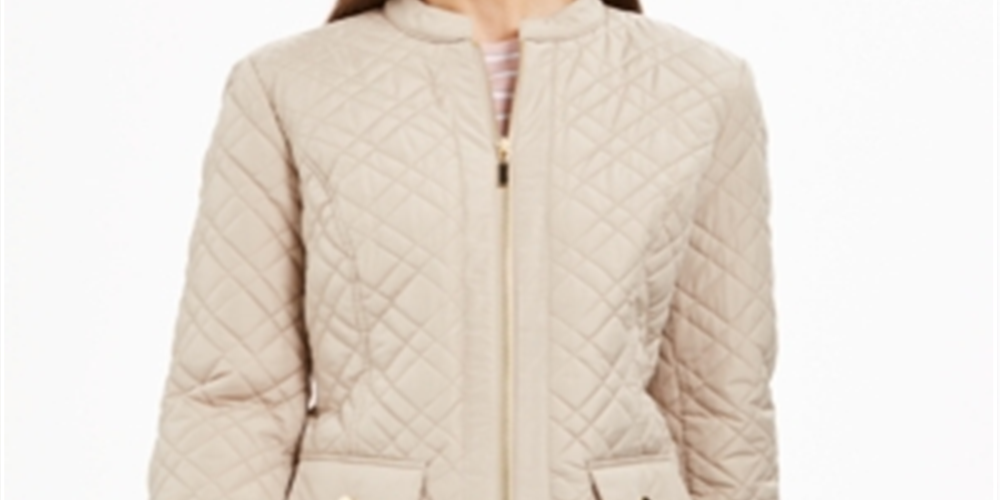 Casaco feminino Charter Club com bolsos e zíper, tamanho pequeno, marrom