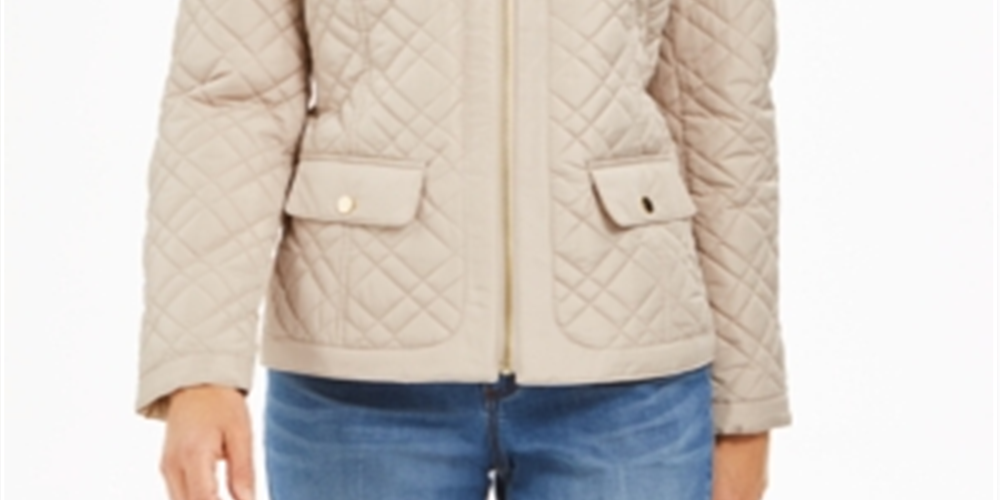 Casaco feminino Charter Club com bolsos e zíper, tamanho pequeno, marrom