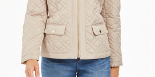 Casaco feminino Charter Club com bolsos e zíper, tamanho pequeno, marrom